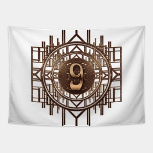 No 9 in golden age style - abstract numerals and art deco retro characters Tapestry