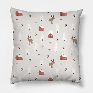 Reindeer Barn Pine Tree pattern Pillow