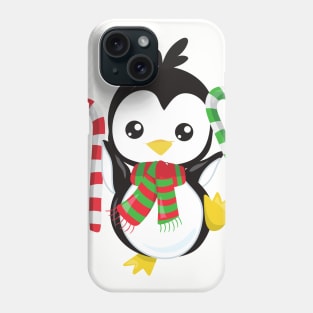 Christmas Penguin, Penguin With Scarf, Candy Cane Phone Case