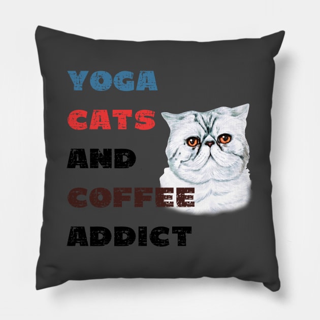 Yoga cats and coffee addict funny quote for yogi Pillow by Red Yoga