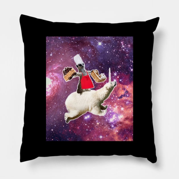 Lemur Riding Bear Unicorn Eating Cake Pillow by Random Galaxy