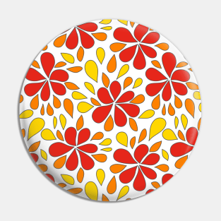 Funky 1970s Retro Flowers Red Orange Yellow Pattern Pin