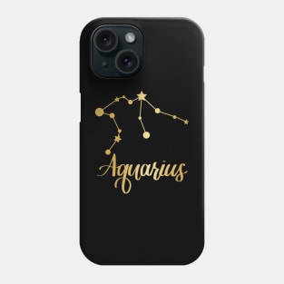 Aquarius Zodiac Constellation in Gold - Black Phone Case