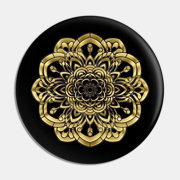 3D Gold Mandala Design #4 / Sacred Geometry Flower of Life Mandala Pin by DankFutura