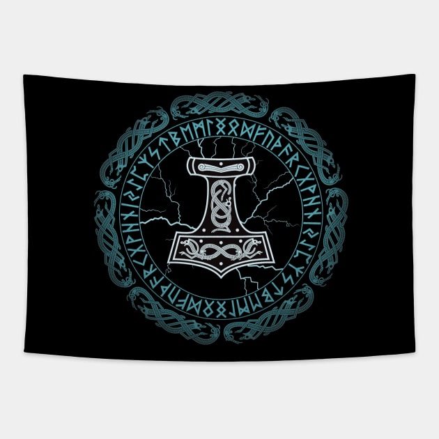 Mjölnir Hammer of Thor Runes Tapestry by Beltschazar