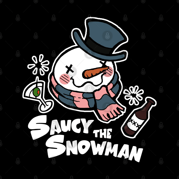 Saucy The Snowman - Frosty Humor - White Outlined, Color Version 2 by Nat Ewert Art