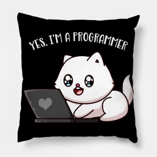 Yes, I'm a Programmer Cute Cat with Computer Pillow