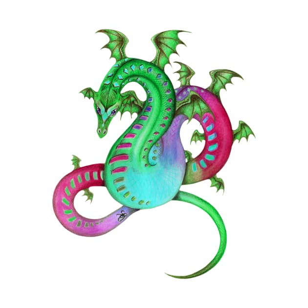 Fabulous Rainbow Dragon in Green, Teal, and Pink by Sandra Staple