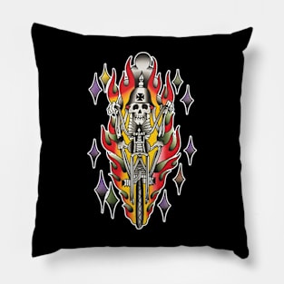 Skeleton Biker Rider Tattoo Design Pillow