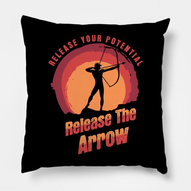 Release Your Potential Release The Arrow Traditional Archery Bow hunting Deer Hunting Pillow by HosvPrint