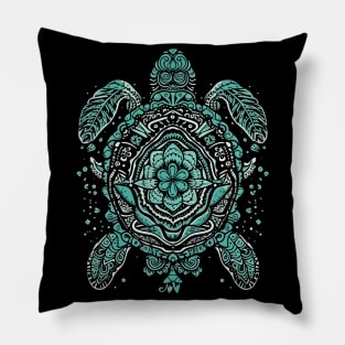 teaTeal Sea Turtle Mandala Art - Tranquil Ocean-Inspired Design Pillow