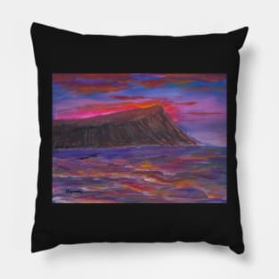 Stunning Hawaiian Sunset Over Water, Honolulu, Oahu, Painting Pillow