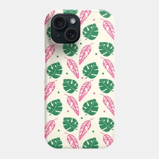 Bold Pink and Green Tropical Leaves Pattern Monstera plant Phone Case