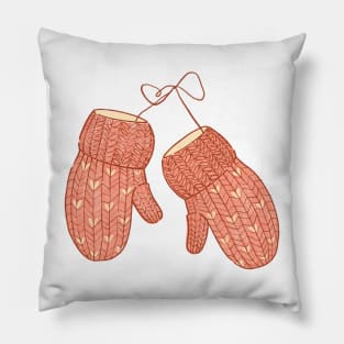 Pink Knitted Winter Mittens Pillow