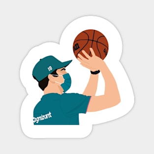 Lance Stroll playing basketball ahead of the 2021 USA Grand Prix Magnet