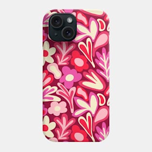 Flower power 1970s groovy retro pattern in pink and red Phone Case