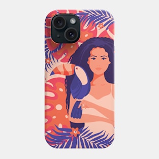 Tropical Girl with her Toucan Friend Phone Case