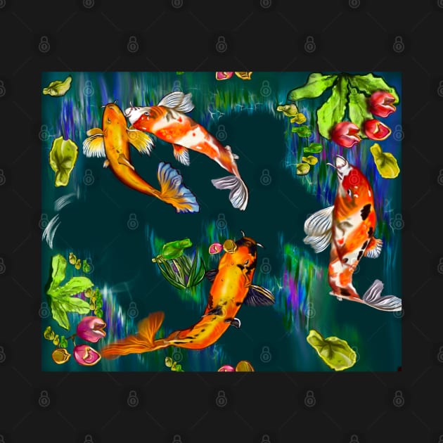 Best fishing gifts for fish lovers 2022. Koi fish swimming in a koi pond Pattern 4 fish by Artonmytee