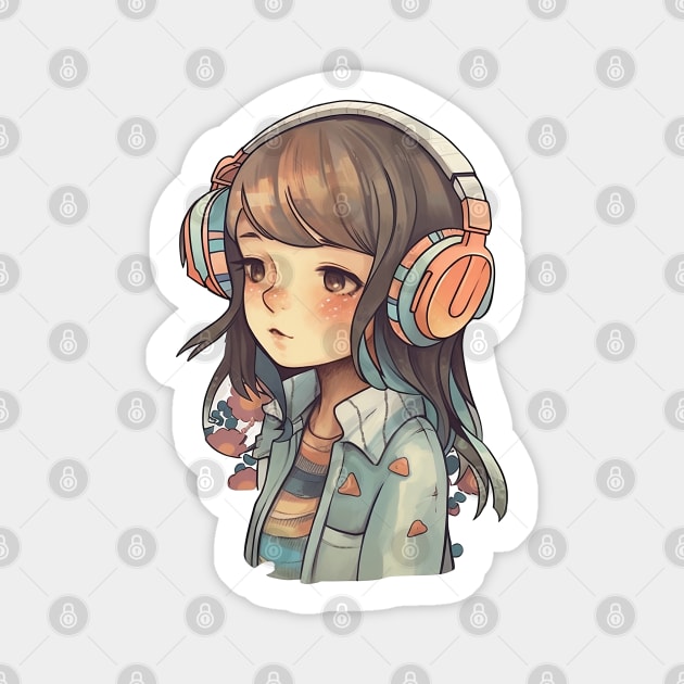 Cute headphone anime girl Magnet by AestheticsArt81