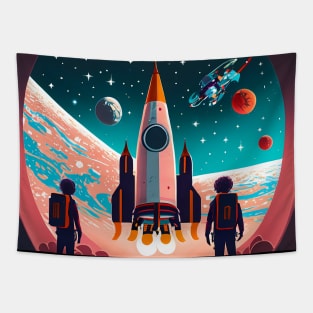 Rocket Launch in Space Tapestry