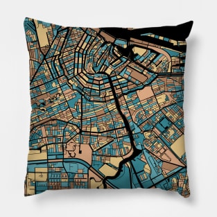 Amsterdam Map Pattern in Mid Century Pastel Pillow