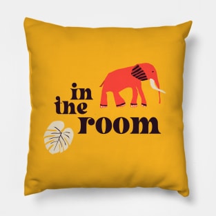 Elephant in the room: Retro font and art in bright red and yellow (with bonus monstera leaf) Pillow