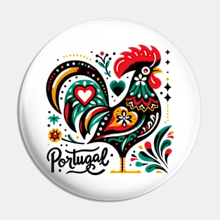 Vibrant Galo de Barcelos Portuguese Rooster Spirit Pin