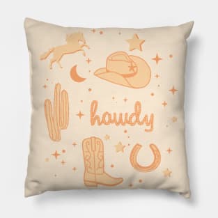 Pastel Cowboy Hat and Boot Pattern Orange Cowgirl Aesthetic Pillow