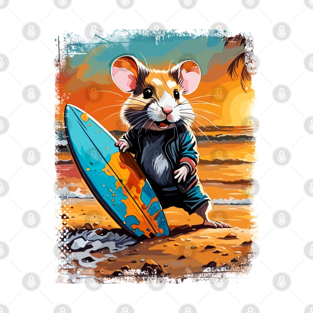 Hamster Surfing Cute Colorful Comic Illustration by Naumovski