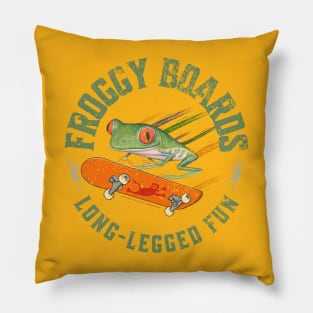 Cute Red Eyed Tree Frog using a skateboard with a Funny saying Long Legged Fun tee Pillow