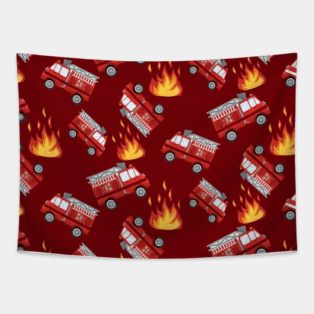 Firefighting Fire Truck Tapestry by epiclovedesigns