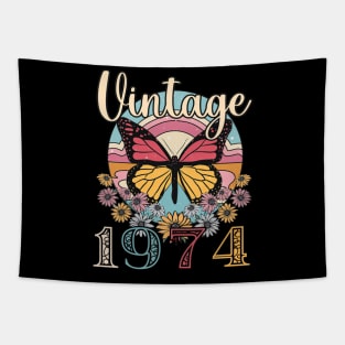 Floral Butterfly Retro Vintage 1974 49th Birthday Tapestry