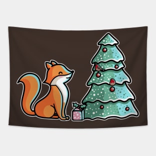 Cute Fox And Christmas Tree Tapestry