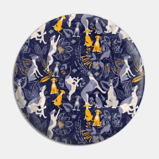 Greyhound blue and yellow pattern Pin