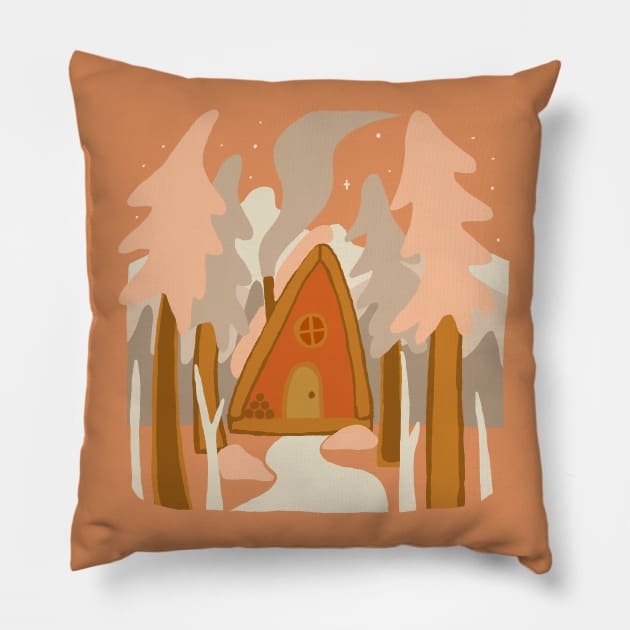 Red cabin Pillow by kikamack