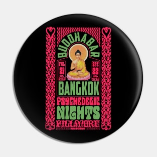 Psychedelic Nights at Bangkok Buddha Bar - Vintage Poster Design Pin