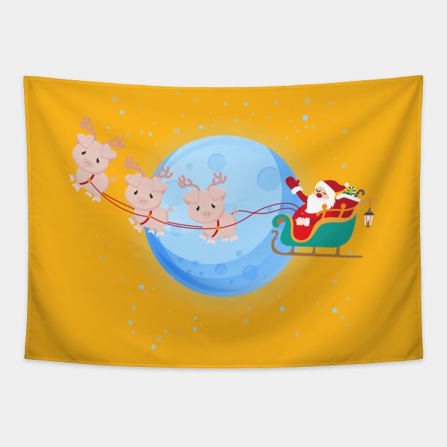 Santa Claus Riding Pig Tapestry by Skylane