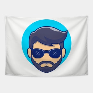 Cool Beard Man Barber Head With Glasses Tapestry