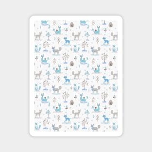 Winter land cute animals blue Magnet