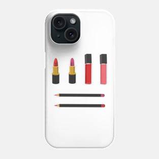 Makeup Set: Lip Products (White Background) Phone Case