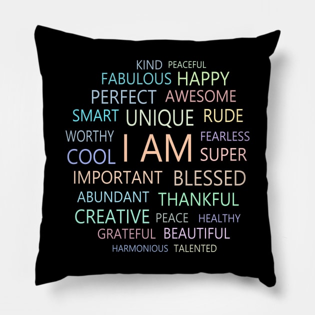 I am Affirmations, Self affirmation Pillow by FlyingWhale369