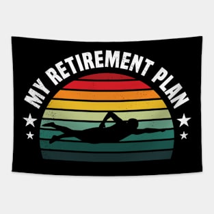 Swimming retirement plan retro sunset art Tapestry