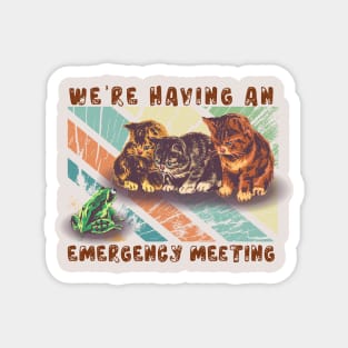 the kittens and frog meeting funny Magnet