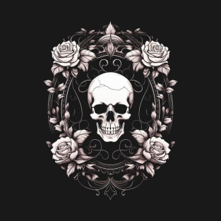 Skull in an Oval Frame with Roses T-Shirt