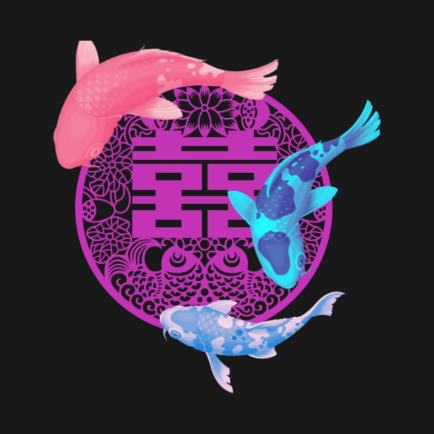 Double Happiness Koi Fish Blush Pink with Purple Symbol - Hong Kong Retro by CRAFTY BITCH