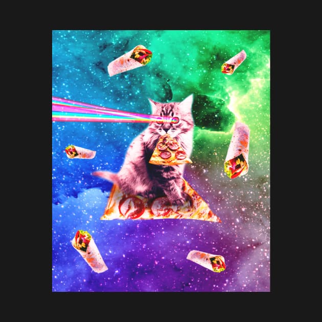 Space Cat Eating Pizza - Rainbow Laser Eyes, Burrito by Random Galaxy