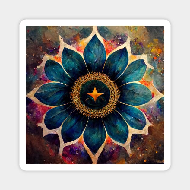 Mandala flower with abstract background oil painting style Magnet by colorbyte