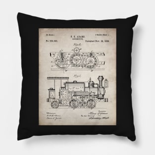 Steam Train Patent - Steam Locomotive Art - Antique Pillow