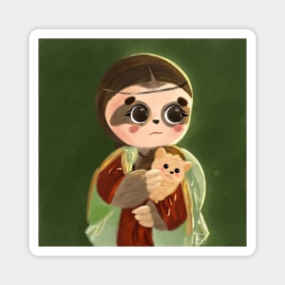 sloth with hedgehog not lady with an ermine inspired by da vinci's masterpieces Magnet