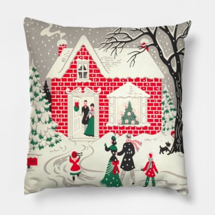 1980s primitive cottage village country christmas winter wonderland Pillow